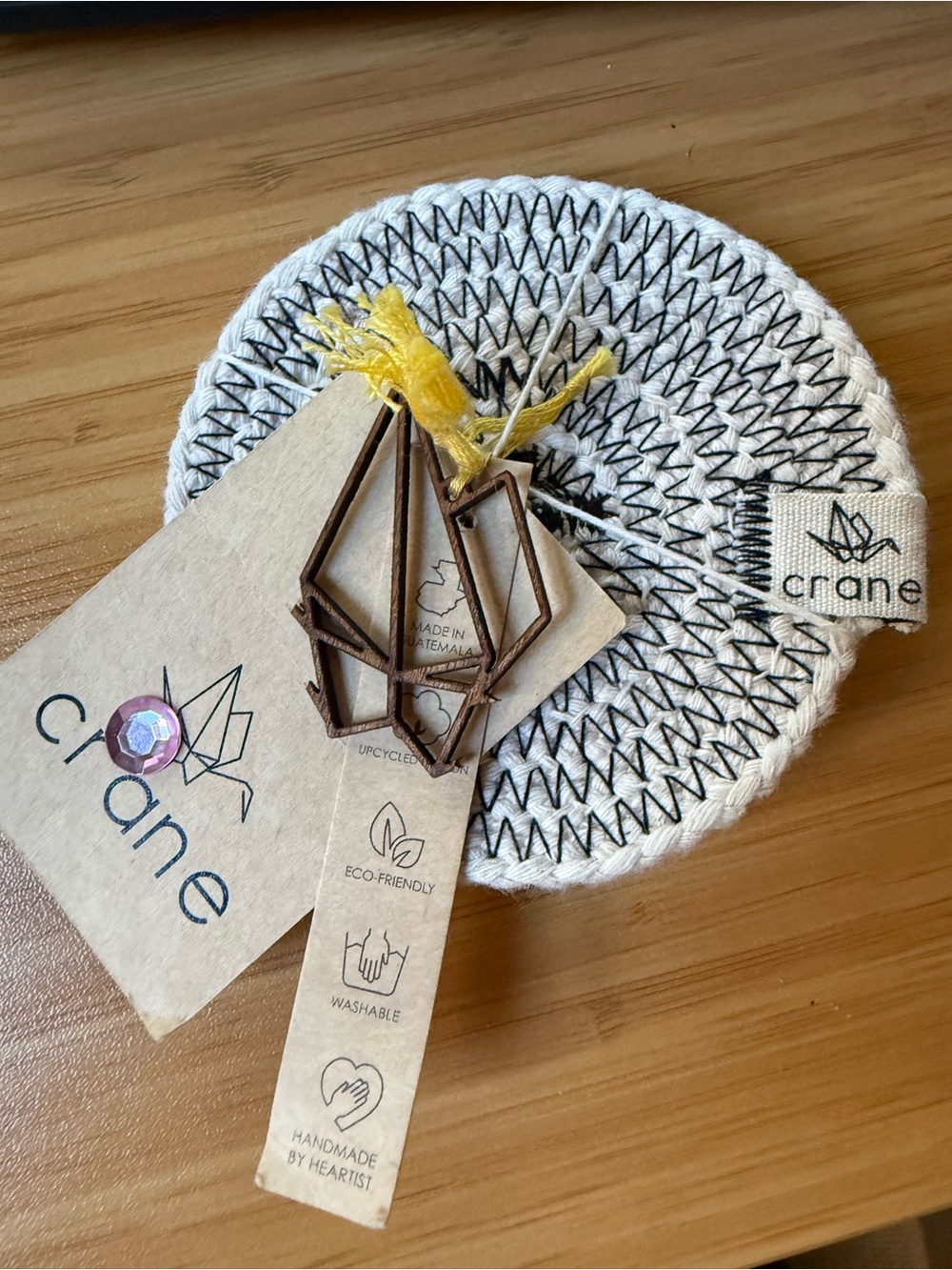 Crane Round Cotton Coasters in White & Black - Crane 2 pieces